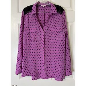Candie's Women's Top Size XL Long Sleeve Purple W Black Hearts Lace Shoulder